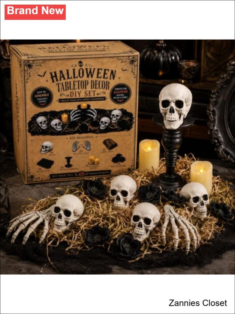👻 17-Piece Gothic Resin Skull & Skeleton Hand Halloween Tabletop Decor Set